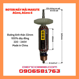 Rotor mài MAKUTE AG016, AG016S, TOTAL TG108100365 Thân 32mm Dài 165mm 220V - Tặng chổi than