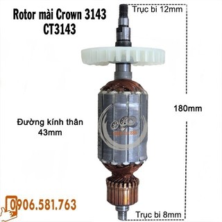 Rotor mài Crown 3143 (CT3143), 13029 (CT13029) Thân 43mm Dài 180mm - Rotor mài CROWN 150mm 220V  - Tặng chổi than