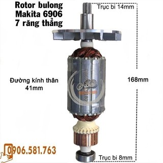 Rotor máy siết ốc bulong Makita 6906 dây đồng 220V có bi đuôi - Tặng chổi than