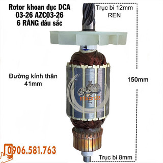 Rotor khoan đục DCA 03-26 AZC03-26 6 RĂNG Thân 41mm Dài 149mm dây đồng 220V - Tặng chổi than