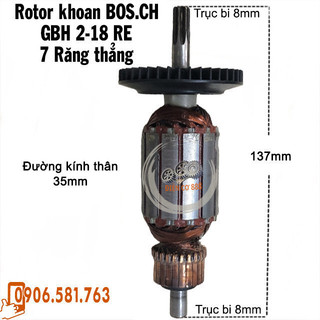 Rotor khoan BOSCH GBH 2-18 RE 7 răng Thân 35mm Dài 137mm 220V - Tặng chổi than