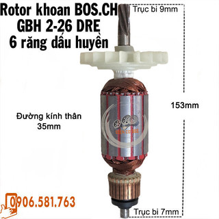 (Hàng DCA) Rotor khoan BOSCH 2-26 6 Răng - Tặng chổi than