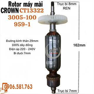Rotor máy mài CROWN CT13322, CT3005 Thân 29mm Dài 162mm dây đồng 220V - Tặng chổi than
