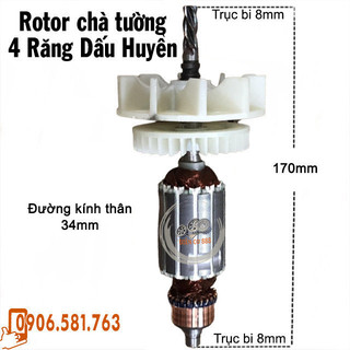 Rotor chà tường 4 Răng Dấu Huyền Thân 34mm Dài 170mm dây đồng 220V - Tặng chổi than