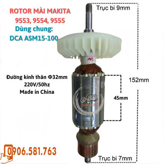 (Hàng DCA) Rotor mài MAKITA 9553, 9554, 9555 dây đồng 220V - Tặng chổi than