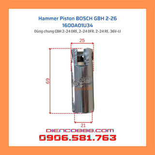 Bộ piston khoan BOSCH GBH 2-26 DRE, DFR, DE, RE, E, 2-24 DRE, 2-24 DFR, 2-24 RE, 36V-LI (Hammer Piston, 1600A01U34)