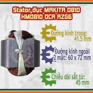 Stator đục makita hm0810t, hm0810ta, dca azg6s