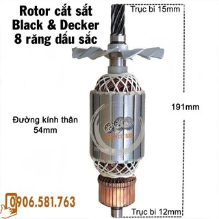 Rotor cắt sắt Black & Decker 8 răng Thân 54mm Dài 191mm bi đuôi ø12 dây đồng 220V - Tặng chổi than