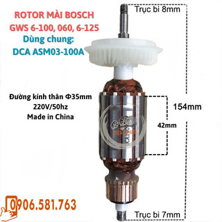 (Hàng DCA) Rotor mài BOSCH GWS 6-100, GWS 060, GWS 6-125, GWS 8-125, GWS 5-100 dây đồng 220V - Tặng chổi than
