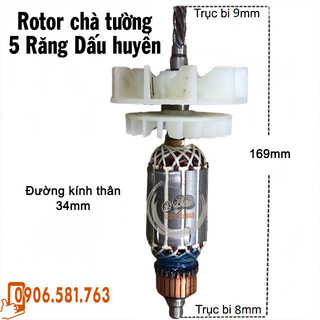 Rotor Chà Tường 5 Răng Dấu Huyền Thân 34mm Dài 169mm dây đồng 220V - Tặng chổi than