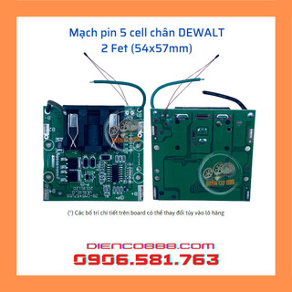 Mạch sạc xả và bảo vệ pin 5 cell - 2 khe chân tiếp xúc kiểu Dewalt khoảng cách 21mm