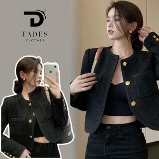 Áo khoác dạ tweed nữ - áo khoác dạ nữ dáng ngắn 2 lớp cúc vàng sang chảnh hàng qc a466
