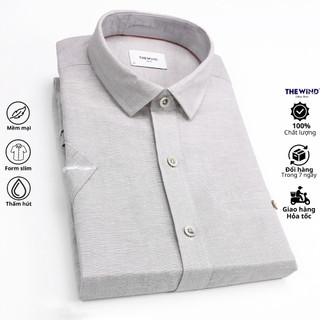 Áo sơ mi nam tay ngắn vải linen the wind màu xám thấm hút thoáng mát ar23010n