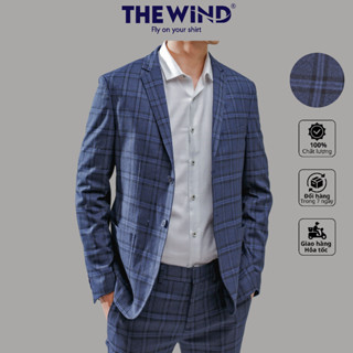 Áo blazer nam THE WIND caro sọc xanh đen áo vest dáng ôm phóng khoáng, thanh lịch form slimfit BS23010