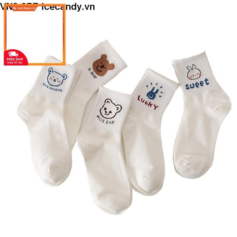 sv Tất cao cổ vớ cao cổ vải cotton hình con gấu,tất nữ cute,tất cổ cao nữ