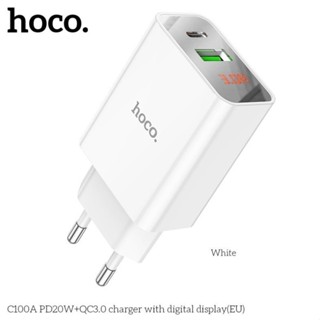 Cốc sạc nhanh 20W PD QC 3.0 củ Hoco C100A  2 cổng usb và type c có led báo dòng cho tất cả điện thoại -Hàng mới