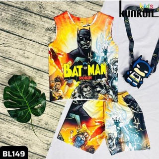 Quần áo trẻ em in 3D hình siêu nhân dơi batman chất thun lạnh KunKun BL149 - Bộ ba lỗ bé trai size 10-60kg cao cấp