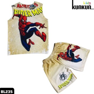 Quần áo trẻ em in 3D nhện spiderman size đại 10-60kg KunKun BL235 - Bộ ba lỗ bé trai thun lạnh co giãn 4 chiều cao cấp