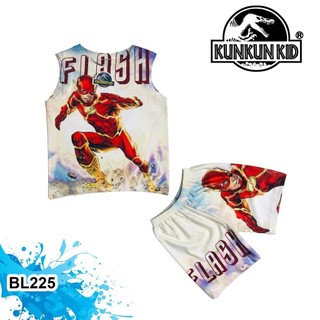 Quần áo bé trai in 3D thun lạnh siêu anh hùng tia chớp flash sát nách size đại từ 10-60kg KunKun BL225
