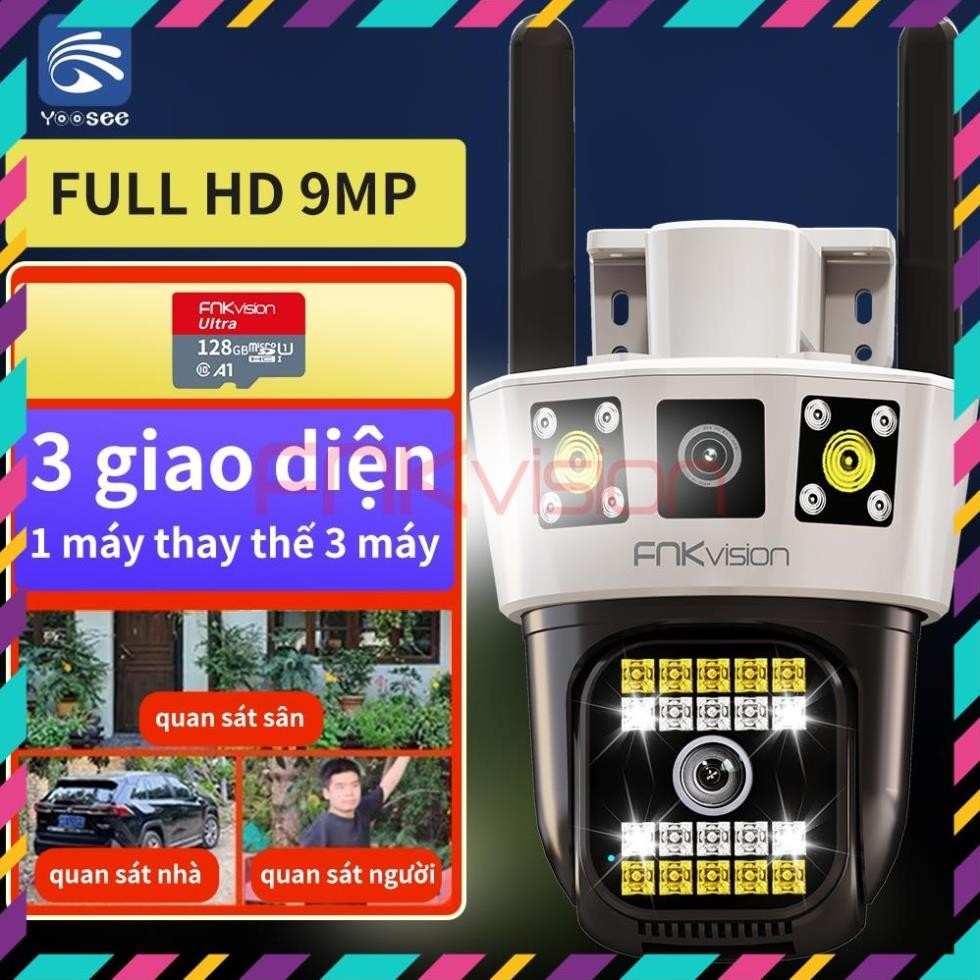 Mẫu mới Camera Fnkvision 3 màn hình Yoosee 9.0MP, 1 máy thay thế nhiều máy, quan sát 360 độ bảo hành