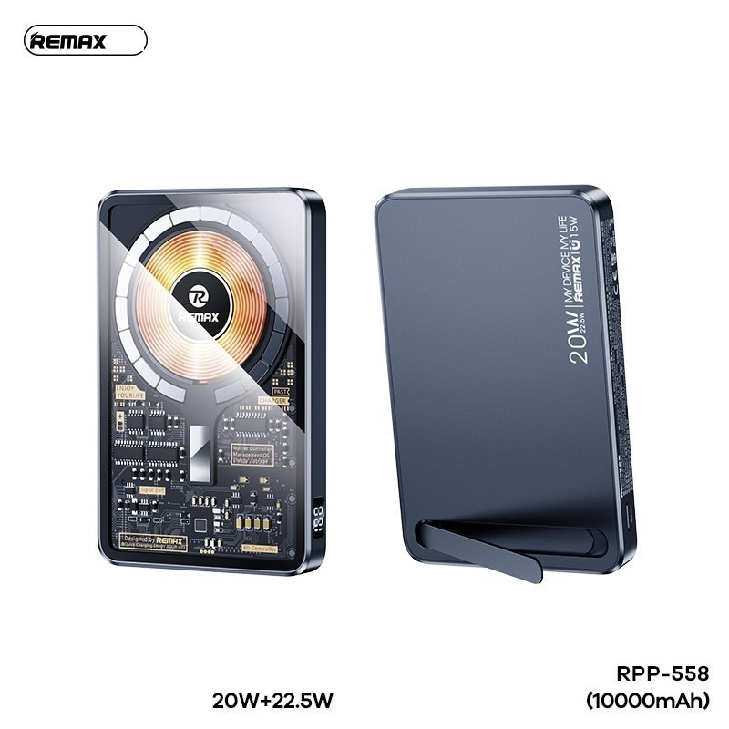 Pin sạc dự phòng không dây wireless Remax 558 10000mah trong suốt sạc nhanh PD 22.5W led báo dung lư