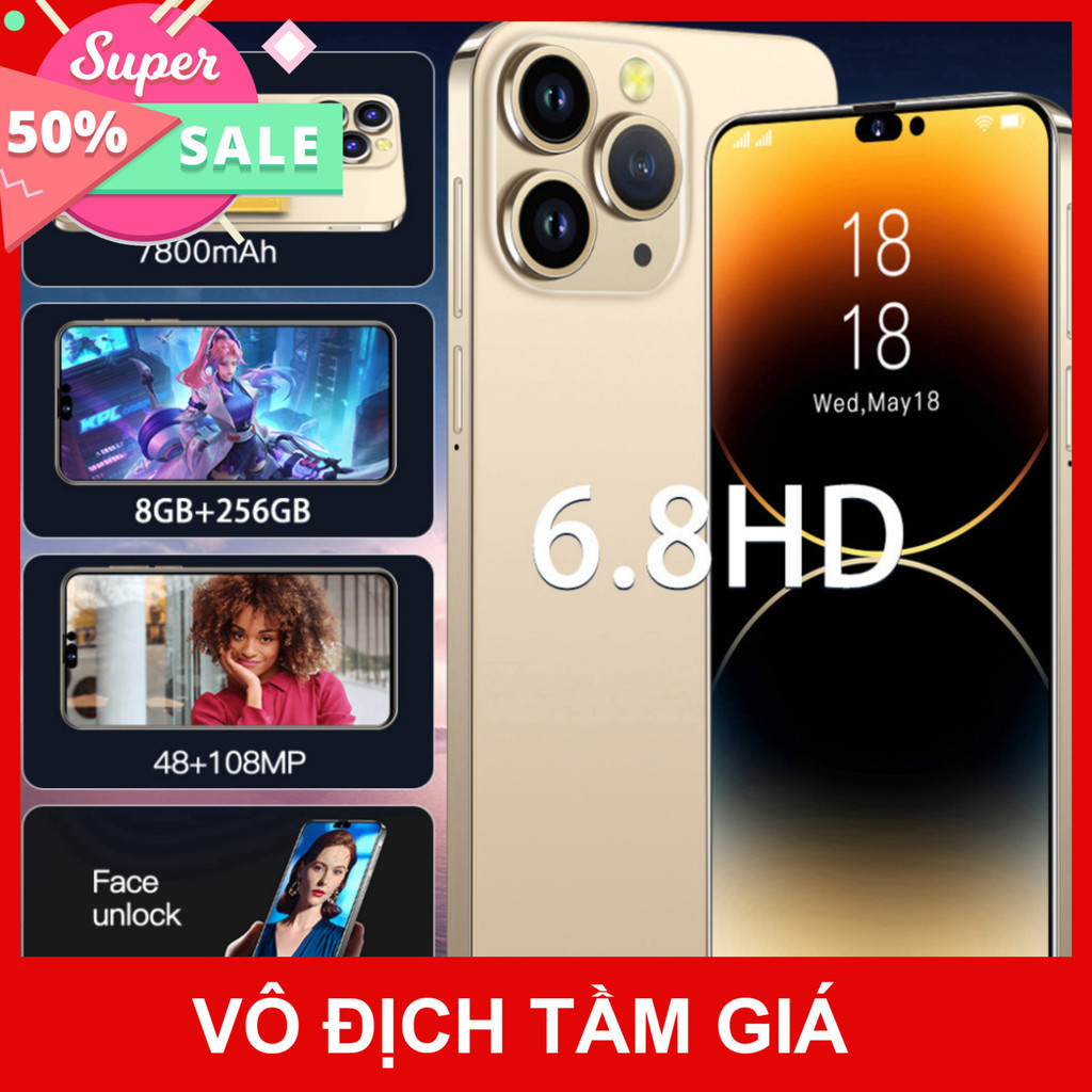 I14 Pro Max Điện Thoại Thông Minh 6.8 Inch 256GB 7800MAh Celulares Android 12 5G Dual Sim Mở Khóa ĐTDĐ