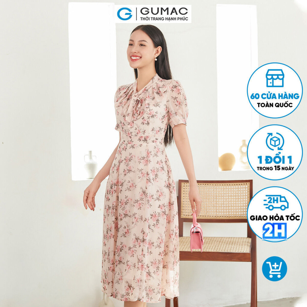 Đầm nữ dáng xòe thiết kế cổ bèo thắt nơ DD03068 - LDE0104