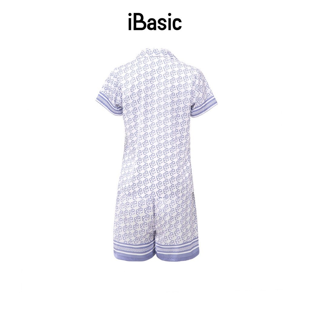 Bộ mặc nhà nữ satin họa tiết IB tay ngắn iBasic HOMW028