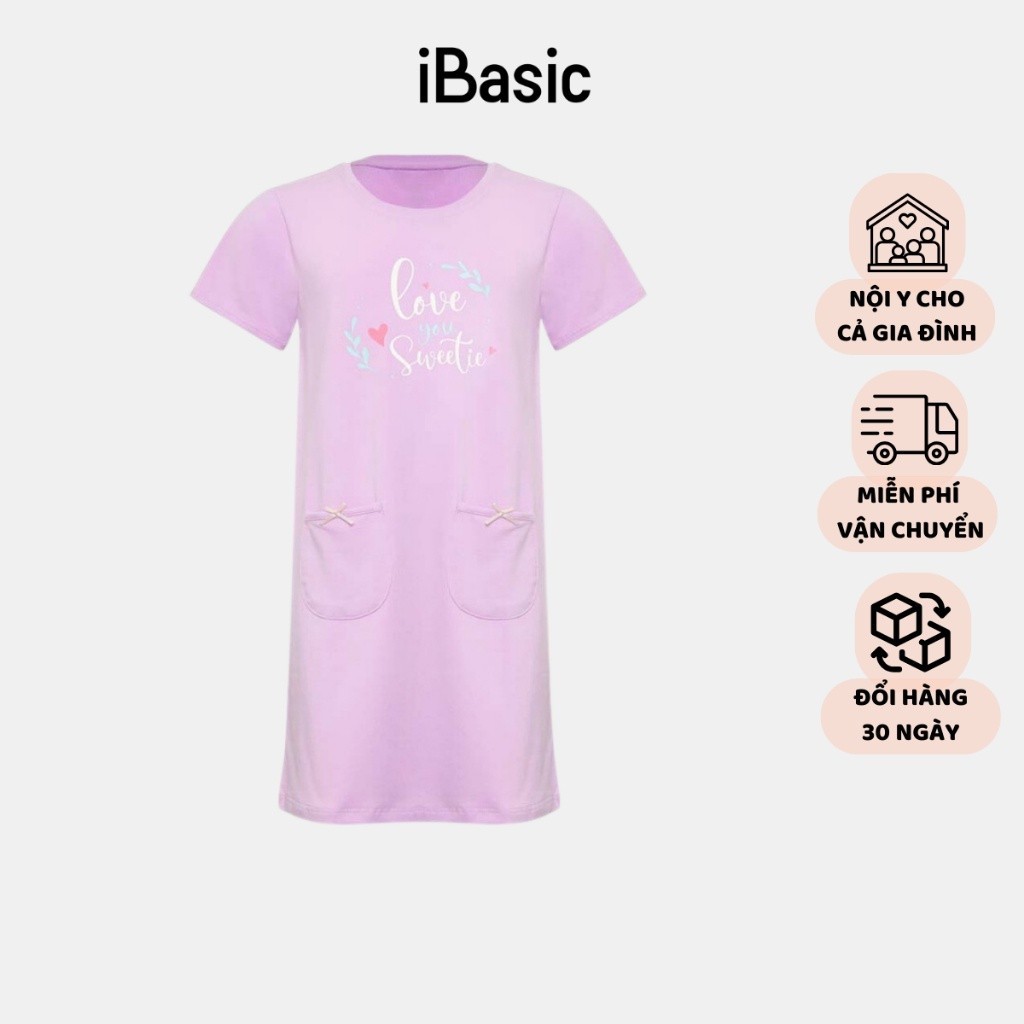 Đầm mặc nhà bé gái tay ngắn thun cotton in hoạ tiết iBasic HOMG007