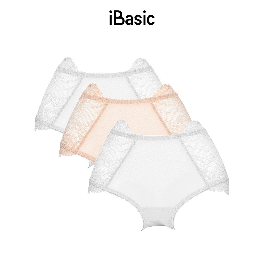 Combo 3 quần lót nữ ren lưới chiếc lá lưng cao iBasic PANY055