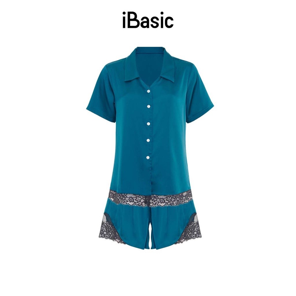 Bộ đồ mặc nhà nữ tay ngắn lụa phối ren iBasic HOMW011T và quần HOMW011B