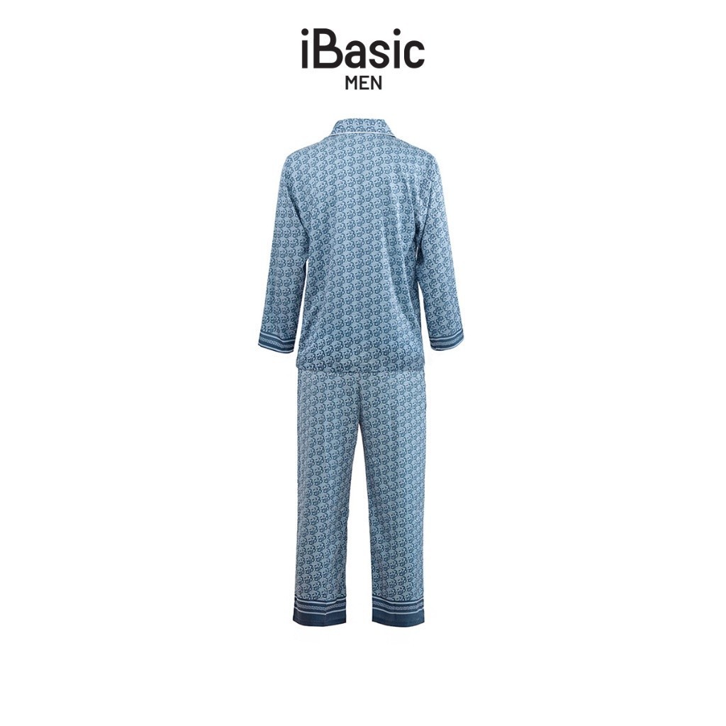 Bộ mặc nhà nam satin họa tiết IB tay dài iBasic HOMM016