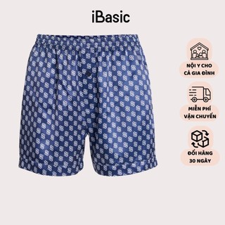 Quần đùi mặc nhà nam pyjama lụa satin hoạ tiết icon iBasic HOMM017B