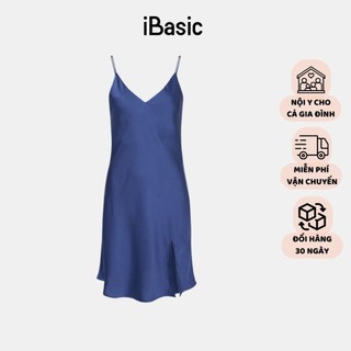 Đầm ngủ lụa satin hai dây xẻ tà một bên iBasic SW037