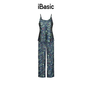 Bộ mặc nhà lụa satin quần dài hoạ tiết iBasic HOMW024 và HOMW026