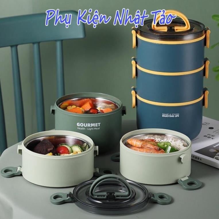 Hộp Cơm/Camen Cao Cấp Healthy Life Lõi Inox 3 Tầng .
