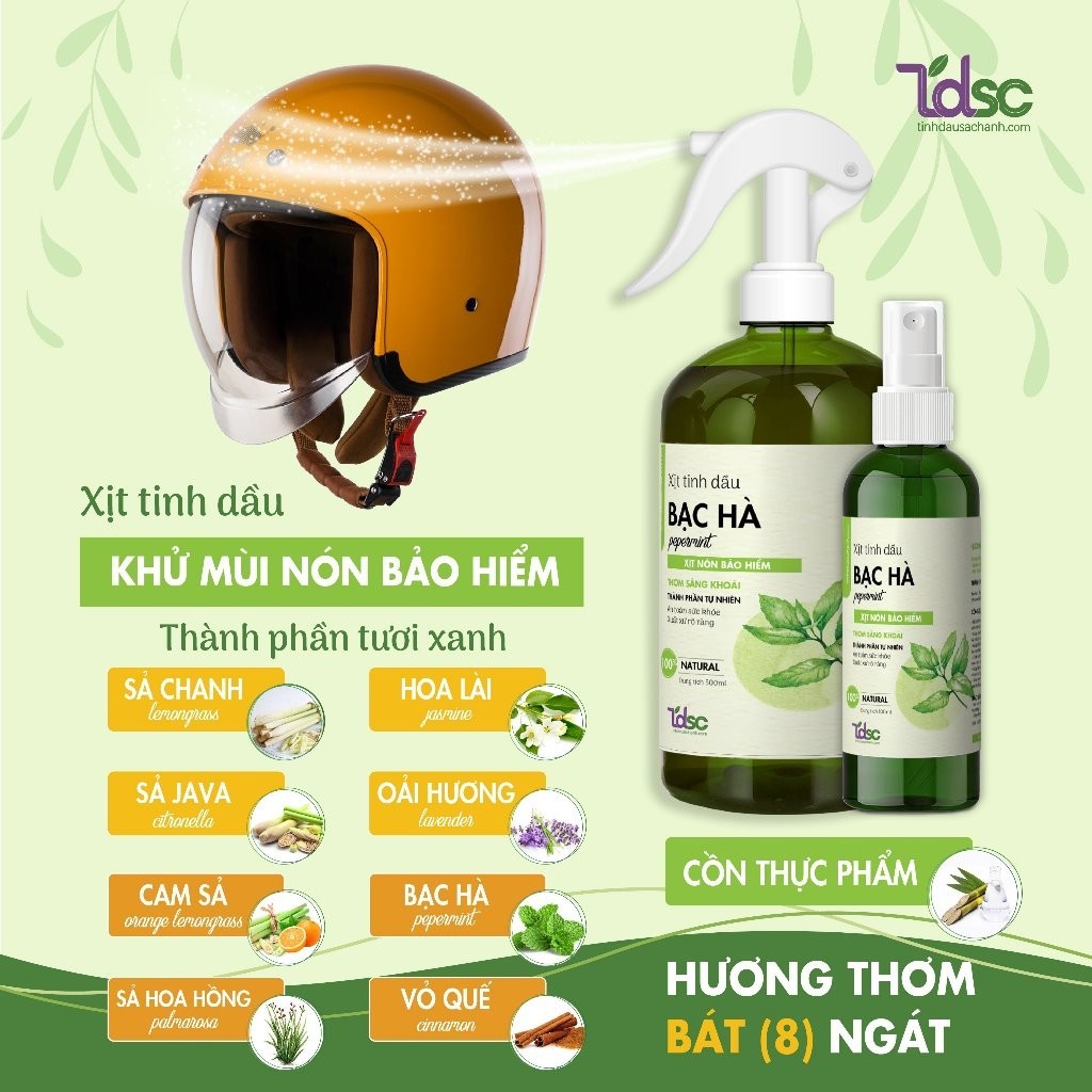 Chai Xịt Thơm Vệ Sinh Khử Mùi Ẩm Móc Nón Bảo Hiểm TINHDAUSACHANH 100ml/500ml Dung Dịch Diệt Khuẩn Nấm Da Đầu