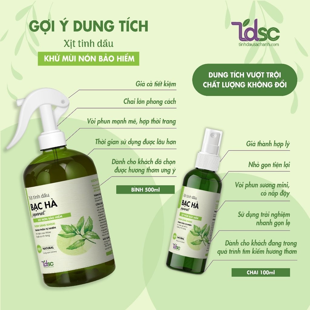 Chai Xịt Thơm Vệ Sinh Khử Mùi Ẩm Móc Nón Bảo Hiểm TINHDAUSACHANH 100ml/500ml Dung Dịch Diệt Khuẩn Nấm Da Đầu