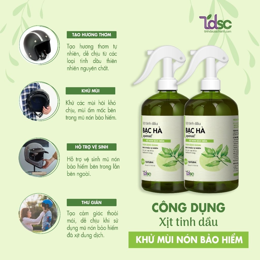 Chai Xịt Thơm Vệ Sinh Khử Mùi Ẩm Móc Nón Bảo Hiểm TINHDAUSACHANH 100ml/500ml Dung Dịch Diệt Khuẩn Nấm Da Đầu