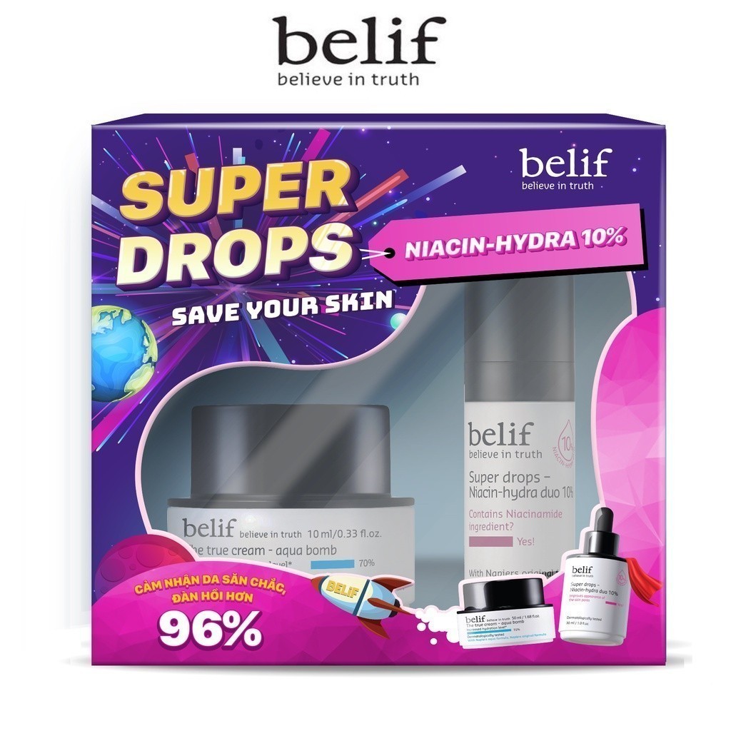 [15.3 Voucher 12%] Bộ sản phẩm dưỡng da săn chắc, tươi trẻ belif Super Drop trial kit Niacin 10%