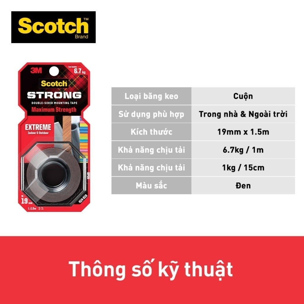 Combo 2 Băng keo hai mặt dùng trong nhà và ngoài trời 3M™ Scotch® siêu dính 414-Độ bền cao,dính tốt trên bề mặt được sơn