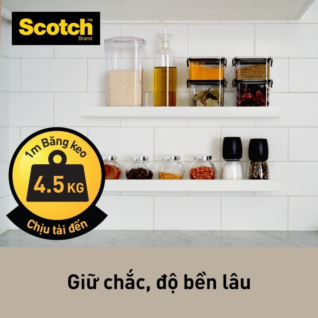 Băng keo hai mặt 3M™ Scotch®, siêu dính, độ bền cao, chống tia UV, kéo nhẹ nhàng, 1 cuộn, Dùng trong nhà