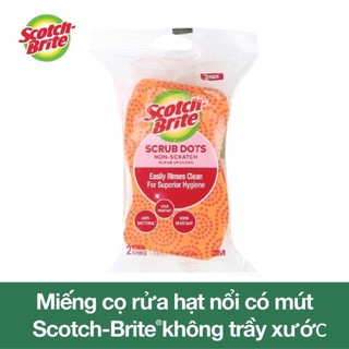 Combo 4 Miếng rửa chén 3M™ Scotch-Brite® (Cót rai) 2950 hạt nổi Không trầy màu cam và Siêu sạch màu xanh ngọc
