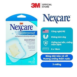 Băng dán vết thương 3M™ Nexcare™, có gạc vô trùng, hộp 3 miếng, 8x10cm, Giúp bảo vệ vết thương trong môi trường ẩm ướt