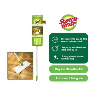 Cây lau nhà 3M™ Scotch-Brite™, đầu xoay 360 độ, bông lau Microfiber thấm nước nhanh chóng, 22x97cm, Dùng vệ sinh sàn nhà