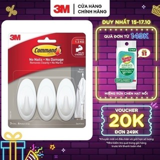 Móc dán tường 3M™ Command™, 17086, độ bền cao, bám cực chắc, chịu lực 1.3kg, vỉ 3 cái, Dùng sắp xếp nhà cửa