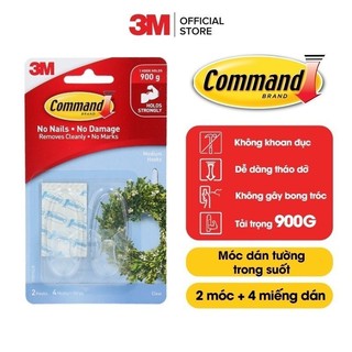 Móc dán tường trong suốt 3M™ Command™ vỉ 2 cái cỡ vừa chịu lực 900g - bám cực chắc 17091