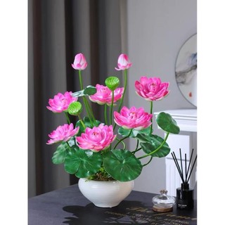 Hoa giả hoa sen, cụm hoa sen chất liệu xốp cành 2 bông 1 nụ
