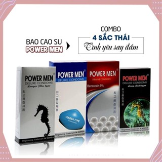 Combo Bao Cao Su Power Men Gân Gai Siêu Mỏng Kéo Dài Thời Gian Chống Xuất Tinh Sớm bcs PowerMen Đen Don 12PC