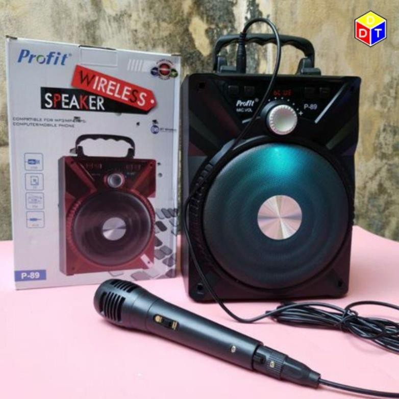 Loa bluetooth karaoke PROFIT P88 / P88 PRO chính hãng TẶNG KÈM MICRO CÓ DÂY RỜI có led tròn cực đẹp, bass hay